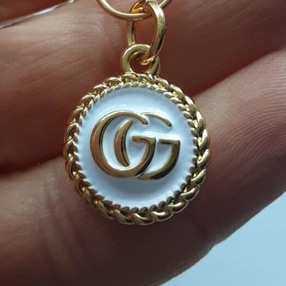 Gucci Gold and White GG Logo Necklace Reused Zipper Pull - Picture 1 of 4